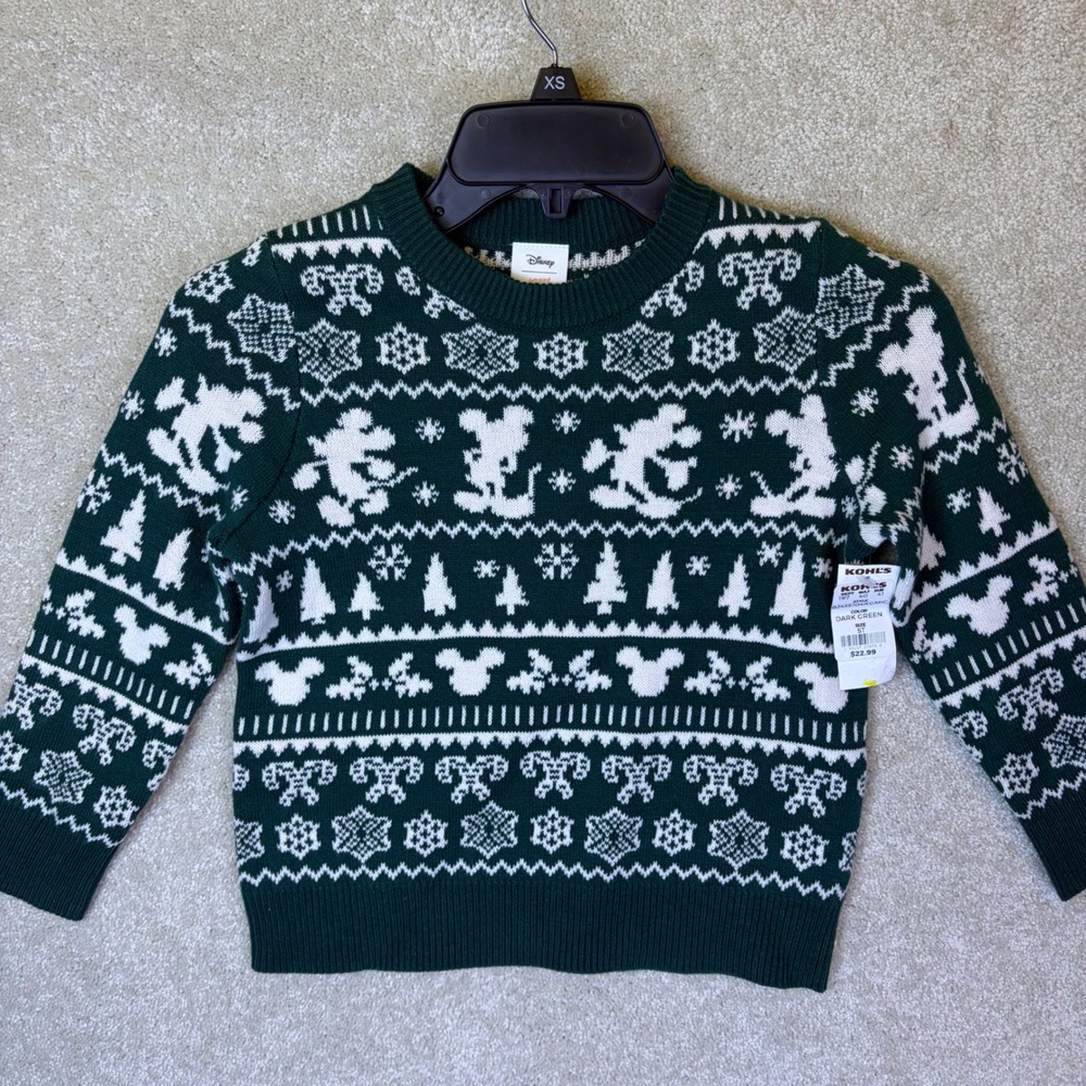Disney Jumping Beans Sweater Toddler 5T Green Mickey Mouse Fair Isle Holiday NEW